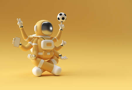 3d Render Spaceman Astronaut Yoga Gestures 3d illustration Design.の写真素材
