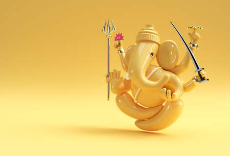 Hindu God Ganesha Statue- Hindu Religion Festival Concept Elephant. 3D Render illustration.の写真素材