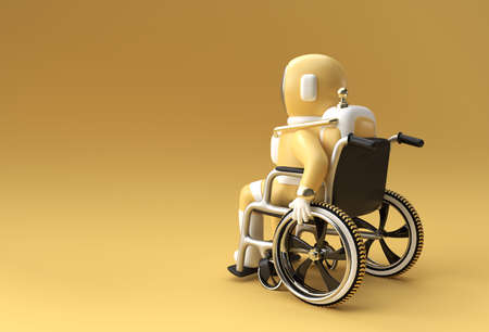 3d Render Spaceman Astronaut Sitting on wheelchair 3d illustration Design.の写真素材