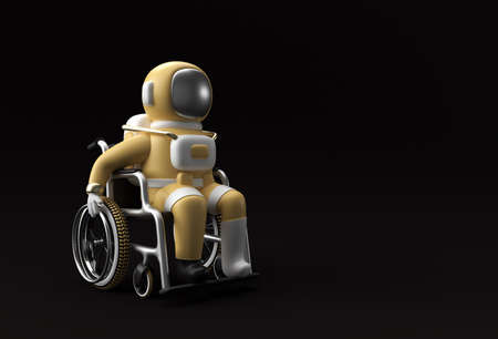 3d Render Spaceman Astronaut Sitting on wheelchair 3d illustration Design.の写真素材