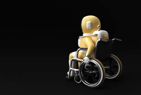 3d Render Spaceman Astronaut Sitting on wheelchair 3d illustration Design.の写真素材