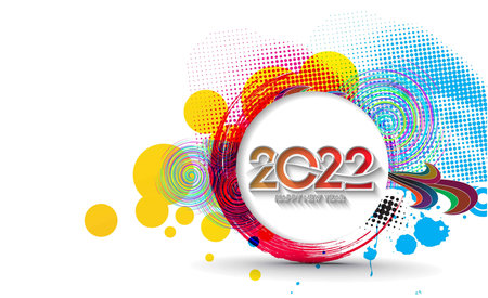 Abstract Happy New Year 2022 Text Colorful Template Greeting Card banners, Vector illustration.のイラスト素材