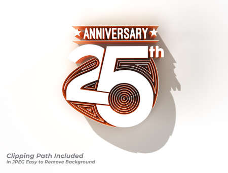 3D Render 25th Years Anniversary Pen Tool Created Clipping Path Included in JPEG Easy to Composite.の写真素材