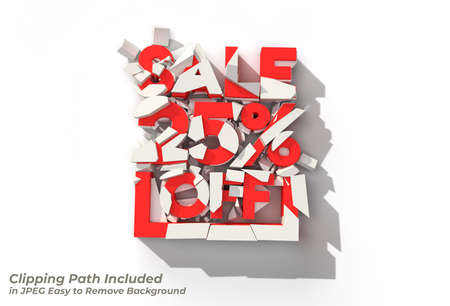 3D Render Abstract Broken 25% Sale OFF Discount Pen Tool Created Clipping Path Included in JPEG Easy to Compositeの写真素材
