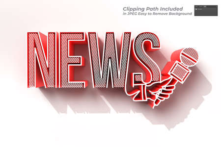 3D Live News Template with Microphone. Journalism concept, Pen Tool Created Clipping Path Included in JPEG Easy to Composite.の写真素材