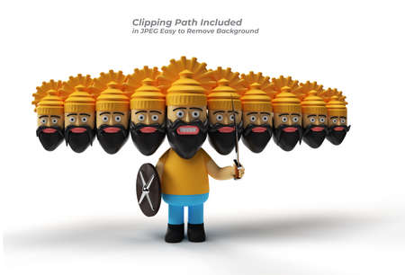 Dussehra Celebration - Ravana with ten Heads with Sword and Shield Pen Tool Created Clipping Path Included in JPEG Easy to Composite.の写真素材