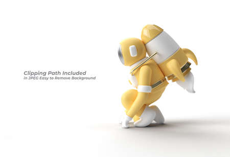 3d Render Spaceman Astronaut Flying with Rocket Pen Tool Created Clipping Path Included in JPEG Easy to Composite.の写真素材