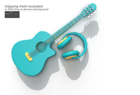 Acoustic Guitar with Music headphone Pen Tool Created Clipping Path Included in JPEG Easy to Composite.の写真素材