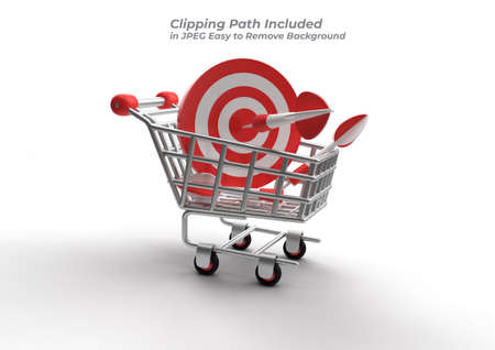 3D Render Shopping Cart Bulls Eye Increase Sales Target with Arrow Pen Tool Created Clipping Path Included in JPEG Easy to Composite.の写真素材