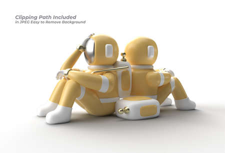 Astronaut Mark think, Disappointment, Tired Caucasian Gesture's Pen Tool Created Clipping Path Included in JPEG Easy to Composite.の写真素材