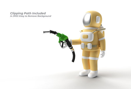 Astronaut filling fuel pump nozzle Pen Tool Created Clipping Path Included in JPEG Easy to Composite.の写真素材