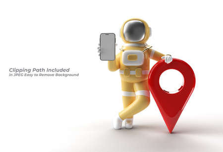 Astronaut Mobile Mockup with Map Pointer Pen Tool Created Clipping Path Included in JPEG Easy to Composite.の写真素材