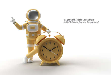Astronaut with Alarm Clock Pen Tool Created Clipping Path Included in JPEG Easy to Composite.の写真素材