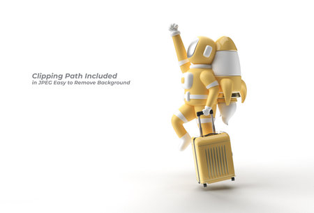 Astronaut Flying with Rocket Pen Tool Created Clipping Path Included in JPEG Easy to Composite.の写真素材