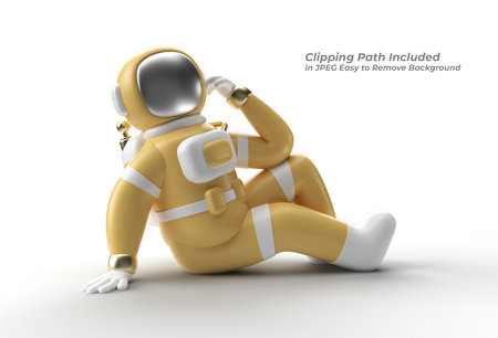 Astronaut think, Disappointment, Tired Caucasian Gesture's Pen Tool Created Clipping Path Included in JPEG Easy to Composite.の写真素材