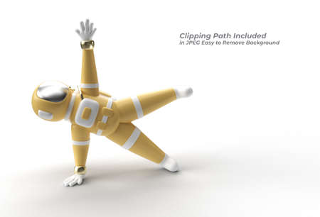 Astronaut Standing a Hand Yoga Pose Pen Tool Created Clipping Path Included in JPEG Easy to Composite.の写真素材