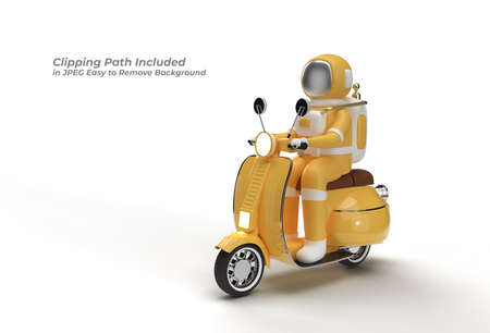 Astronaut Riding Motor Scooter Side View on a Pen Tool Created Clipping Path Included in JPEG Easy to Composite.の写真素材