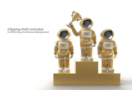 Successful Astronaut Got the First Prize Trophy Pen Tool Created Clipping Path Included in JPEG Easy to Composite.の写真素材