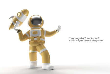 Astronaut Flying Rocket Pen Tool Created Clipping Path Included in JPEG Easy to Composite.の写真素材