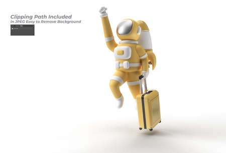 Astronaut Flying with Travel Bagの写真素材
