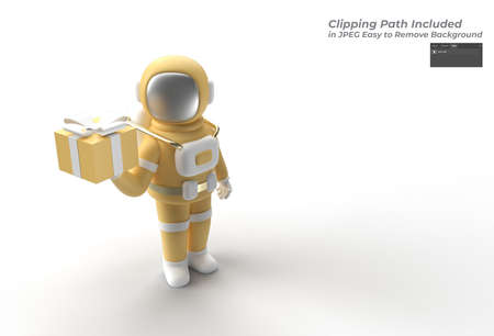 Astronaut Hand Holding Giftbox designの写真素材