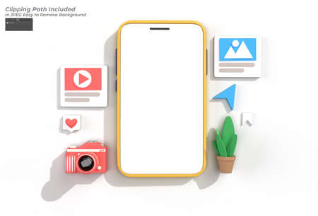 Creative 3D Render Mobile Mockup web Development Banner, Marketing Material designの写真素材