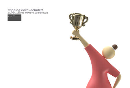 Woman Cartoon Characters with Trophy Cup designの写真素材
