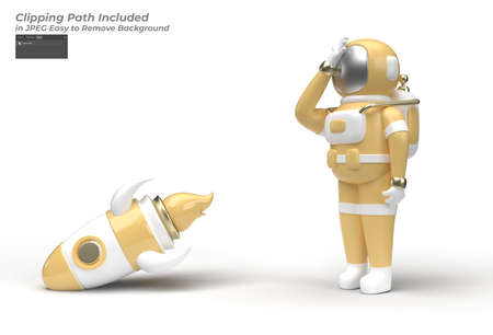 Astronaut Rocket is Falling Down Disappointment Gesture's design concept.の写真素材