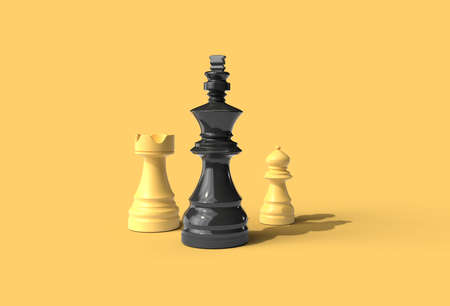 3D Render Realistic Chess king rook and pawns soldier illustration Design.