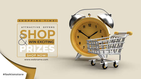 Alarm Clock with Shopping trolly Sale Offcer Digital Marketing Horizontal Banner Template.の写真素材