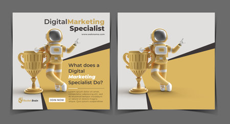 Astronaut Got the First Prize Trophy Digital Concept Banner Template.の写真素材