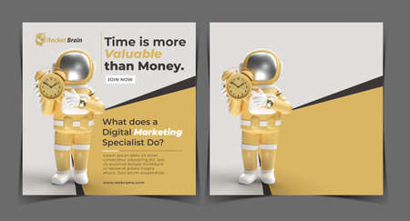 Astronaut with Clock Digital Concept Banner Template.の写真素材
