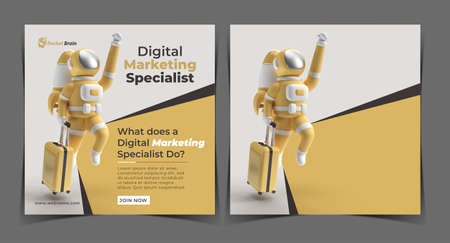 Astronaut Flying with Rocket Travel Digital Concept Banner Template.の写真素材