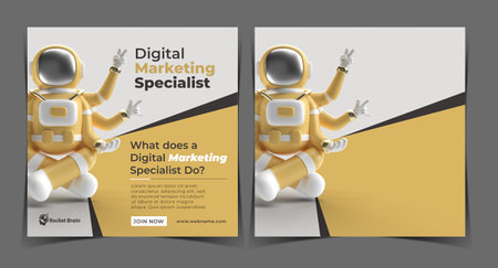 Astronaut Yoga Gestures Digital Concept Banner Template.の写真素材