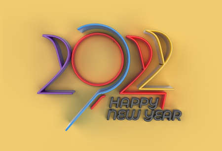 3D Render Happy New Year 2022 Text Typography Design Banner Poster, 3D illustration.
