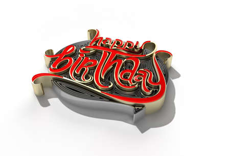 3D Render Happy Birthday Text Pen Tool Createdの写真素材