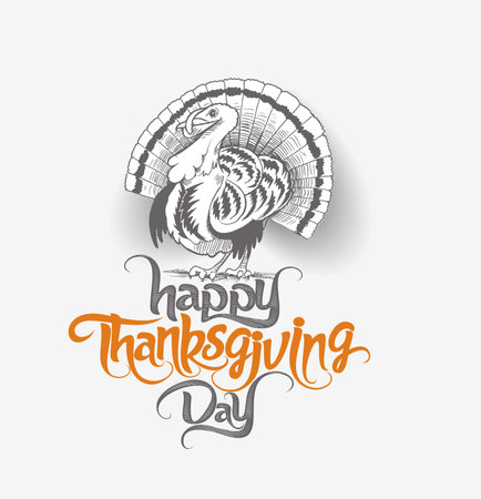 Happy Thanksgiving Day 15 August - Cute Happy Cartoon of Turkey Bird, Vector illustration.のイラスト素材