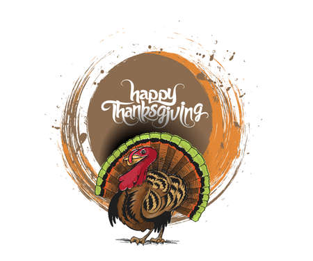 Happy Thanksgiving Day 15 August - Cute Happy Cartoon of Turkey Bird, Vector illustration.
