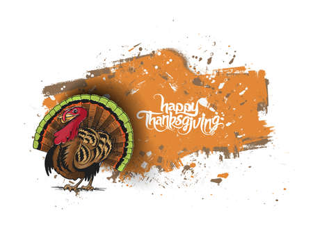 Happy Thanksgiving Day 15 August - Cute Happy Cartoon of Turkey Bird, Vector illustration.のイラスト素材