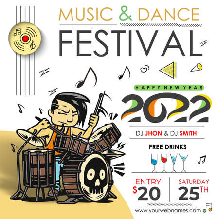 New Year Christmas Music Party Event Flyer Poster for 2022のイラスト素材