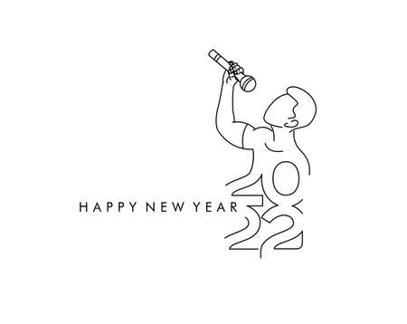Happy New Year 2022 Man With Mic, Vector illustration.のイラスト素材