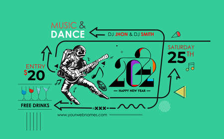 New Year Music Party Event Web Banner for 2022 Celebration Design.のイラスト素材
