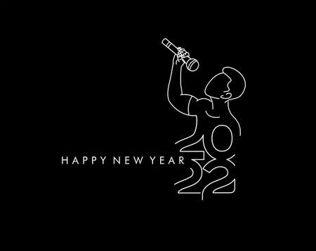 Happy New Year 2022 Man With Mic, Vector illustration.のイラスト素材