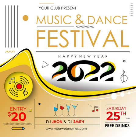 New Year Christmas Music Party Event Flyer Poster for 2022のイラスト素材