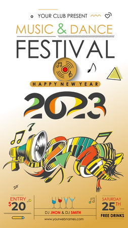 2023 New Year Music Party Event Flyer Poster for social media post.のイラスト素材