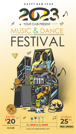2023 New Year Music Party Event Flyer Poster for social media post.のイラスト素材