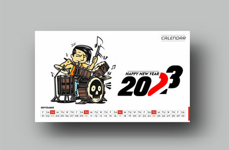 2023 Calendar Happy New Year September Design Pattern.のイラスト素材