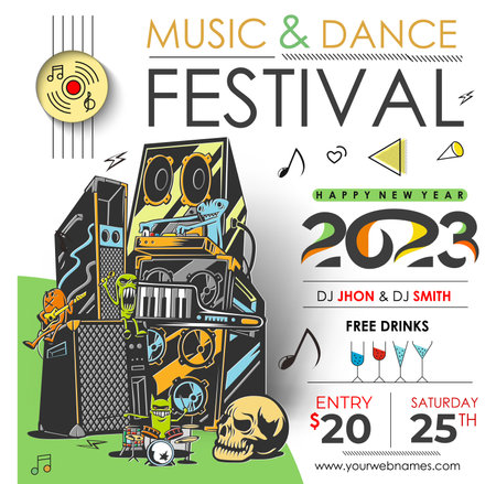 2023 New Year Music Party Event Flyer Poster for social media post.のイラスト素材