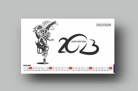 2023 Calendar Happy New Year December Design Pattern.のイラスト素材