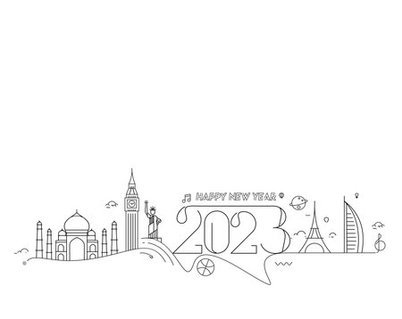 2023 Happy New Year Text Typography Design Poster, template, brochure, decorated, flyer, banner design.のイラスト素材